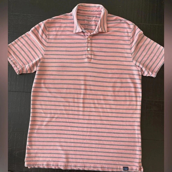 LL Bean Shirt Mens Large Tall Polo Shirt Red & Grey Traditional Fit - Picture 1 of 6